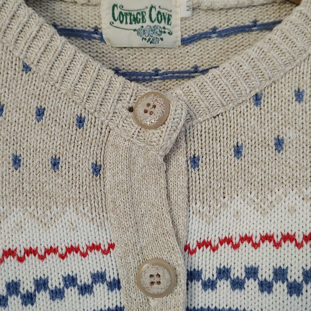 Vintage Cottage Cove Cardigan Knit Sweater Teddy Bear Hearts Size Medium Grandma - Picture 6 of 14